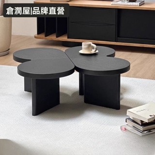 【簡宜生活】桌子 茶几 北歐法式茶桌 小戶型黑色實木茶幾 現代組合辦公桌 輕奢簡約設計師客廳圓形家用客桌