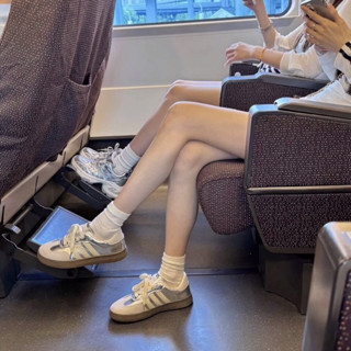 芭蕾舞鞋 芭蕾風鞋 復古銀色德訓鞋女2025春夏新款平底休閒板鞋蕾絲邊厚底運動阿甘鞋