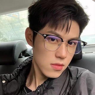 半框眼鏡 黑框眼鏡 無框眼鏡 半匡眼鏡 眼鏡框 眼鏡防滑 新款男士商務防藍光平光鏡時尚半框眉毛金屬框架配近視眼鏡框批發