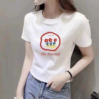 胖胖美依 短版上衣 短袖T卹 印花上衣 簡約 S-2XL新款正肩短袖修身顯瘦圓領印花上衣-6966.