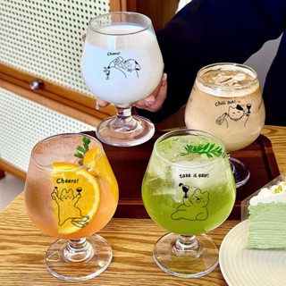 D0526-輕奢韓式ins風玻璃杯 時尚高腳杯 咖啡杯 甜酒杯 果汁杯 340毫陞 水杯 冷飲杯 酒杯 一杯超滿足