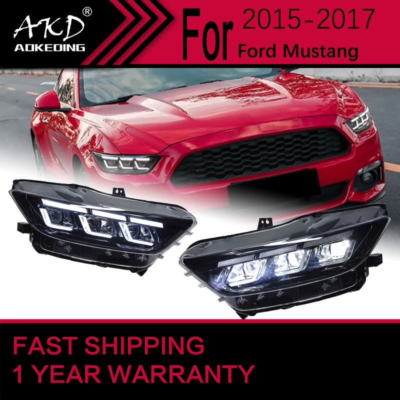 適用於福特野馬 LED 頭燈的汽車燈 2015-2017 年野馬頭燈 Drl 投影儀鏡頭汽車配件