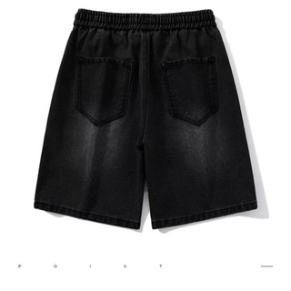 【HOT 本舖】男裝 夏季新款美式短褲男潮牌淺色復古直筒牛仔褲寬鬆鬆緊腰休閒五分褲