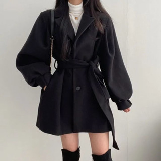 I fl u💋🌵韓版Chic秋冬新款復古妮子大風衣收腰寬鬆小個子毛呢外套女裝💋💛