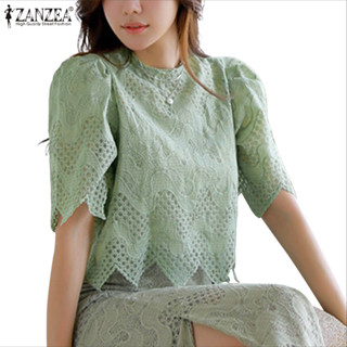 Zanzea 女式韓版休閒印花圓領泡泡短袖上衣 Presale