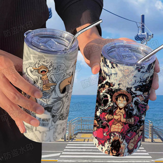 海賊王動漫保溫杯帶吸管隨手杯咖啡杯高顏值便攜學生水杯吸管動漫保溫杯易飲咖啡杯6V