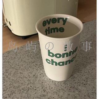 【島嶼の故事】韓國ins復古綠色字母早餐牛奶杯陶瓷杯加厚咖啡杯可樂杯隨手杯