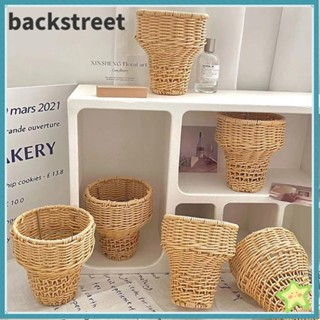 BACKSTREETEV花盆,冰淇淋手工編織花籃,耐用的木片DIY插花收納籃家