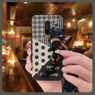 XIAOMI 簡約可愛手機殼適用於小米 F1/小米 Pocophone F1 保護殼耐髒親膚感後蓋防震矽膠軟殼黑珍珠掛件