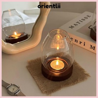 ORIENTLIIY 玻璃燭臺,透明鏤空燭臺,復古圓形防風木底座蠟燭杯蓋餐桌裝飾