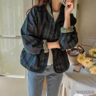 臺灣出貨- 【1991人收藏】雙麵穿百搭格子短外套女2025年春鞦新款韓版寬鬆小個子夾剋短風衣