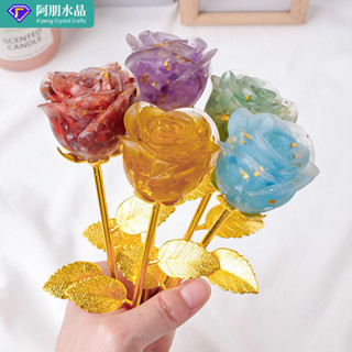 ✨ 天然水晶 工藝品 居家擺件 ✨天然水晶碎石滴膠樹脂玫瑰花水晶工藝品店慶促銷婚慶情人節禮物 TRSST