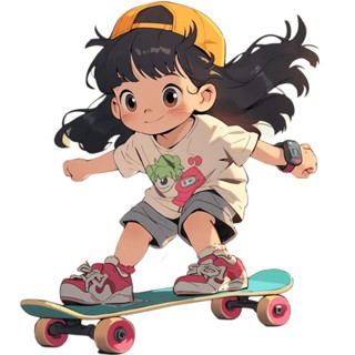 好物！推薦！滑板小女孩圖案卡通貼紙車用電動車車身劃痕遮小眾裝飾宿舍防水貼to