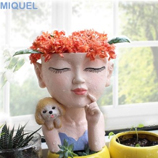 MIQUEL多肉植物盆栽,獨特的微景觀女孩花盆,耐用的裝飾性的優雅的樹脂桌面花盆陽臺