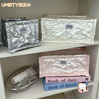 UMISTYSODA桌面收納籃,大容量絎縫化妝品收納袋,蝴蝶結圖案軟PU文具收納盒家居裝飾