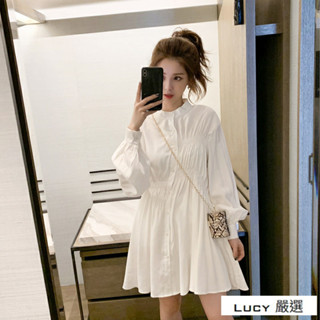 Lucy💕2025初秋季 新款寬鬆中長款洋裝 襯衫女長袖 設計感小眾 收腰上衣 輕熟