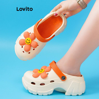 Lovito 女士休閒花卉拼色時尚厚底增高防滑軟底平底涼鞋 LFA72200