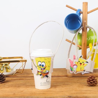 ‹手提奶茶杯套› 現貨 卡通可愛手提奶茶茶杯飲料杯套咖啡杯提袋環保帆布手提袋新款防水