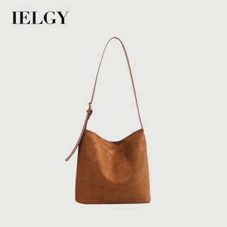 IELGY 秋冬磨砂麂皮絨面水桶包 大容量復古通勤單肩托特包