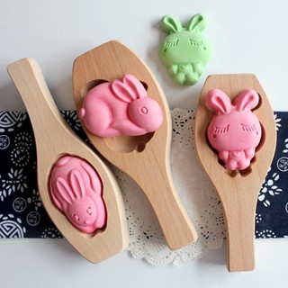 立體卡通麵食模具 中秋月餅模具 巧果花樣綠豆糕家用兔子饅頭木質