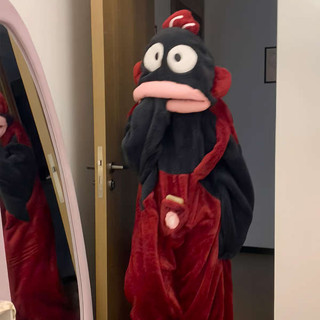 漢頓睡衣 人魚漢頓 漢頓 漢頓醜魚連身睡衣珊瑚絨女冬款加厚刷毛情侶可愛毛絨保暖睡袍大尺碼