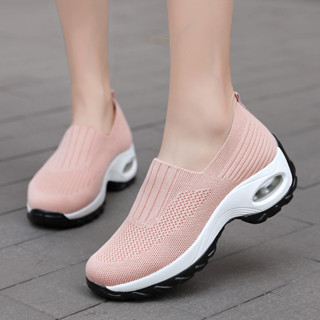 新品💗女鞋 春夏季新款大碼純色增高鞋 飛織鞋 網面氣墊跑步鞋 運動鞋 休閒鞋