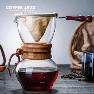 咖啡手沖壺 手沖壺 手沖壺嘴 COFFEE JAZZ 手衝咖啡分享壺家用透明玻璃木片壺滴漏式法蘭絨濾網