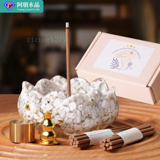 ✨ 天然水晶 工藝品 居家擺件 ✨天然水晶碎石滴膠蓮花香插套裝聚寶盆供佛香爐香插底座傢居裝飾品 TRSST