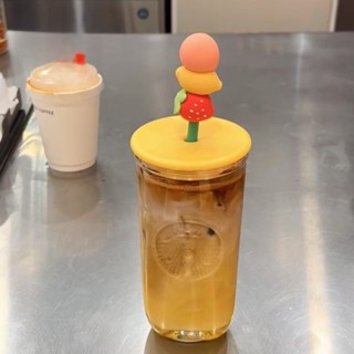 STARBUCKS 免費杯墊和手提包 530ml 星巴克水果冒險清新彩色漸變三角吸管咖啡茶水杯帶可愛防塵塞