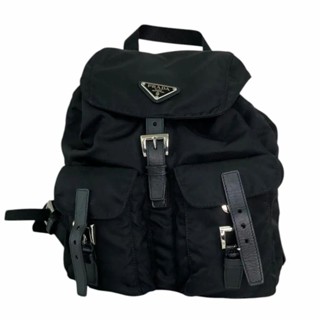 PRADA 後揹包 Saffiano皮革 Vera 皮革 黑色 尼龍 日本直送 二手