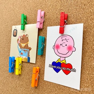 彩色木質夾子帶圖釘可愛工字釘軟木闆DIY照片墻毛氈闆按釘小夾子🎀熱銷 低價