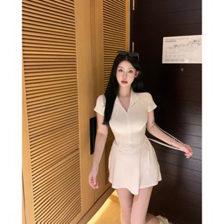 【HOT 本舖】 實拍 休閒時尚運動套裝女夏季白色純欲poloT恤上衣短裙兩件套