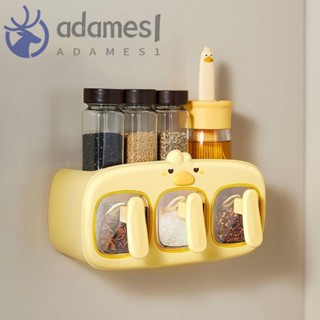 ADAMES香料收納架,壁掛式3格廚房調味罐,多功能帶勺子透明的無需打孔廚房儲物收納盒家用