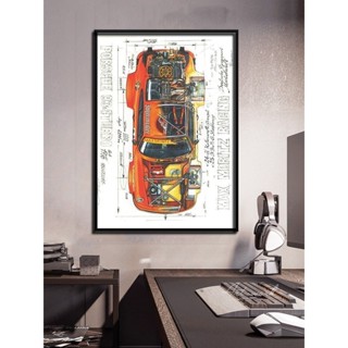 勒芒野格鹿頭塗裝汽車賽車海報掛畫 保時捷934跑車掛畫 半解構手繪裝飾畫 客廳臥室裝飾畫 4S店掛畫 擺件 禮物 無框畫