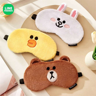 睡眠眼罩 眼罩 LINE FRIENDS布朗熊毛絨眼罩可愛冬季女生遮光午休睡覺眼罩卡通