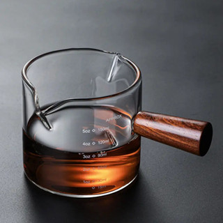 透明刻度玻璃量杯雙嘴牛奶杯咖啡杯木柄燙傷保溫測量工具