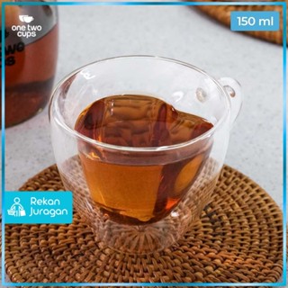 一個兩杯耐熱玻璃咖啡杯雙層愛心杯 150ml