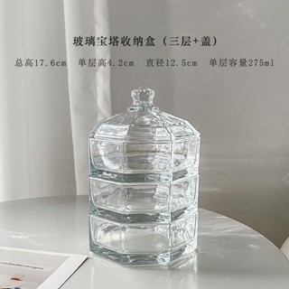 【桃園出貨】玻璃寶塔收納盒 首飾品防灰塵可拆卸 清洗水晶玻璃收納盒 糖果堅果盒