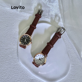 Lovito 女士休閒素色數字石英 Pu 手錶 LNA13102 (白色/黑色)