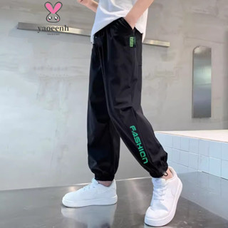 【YAOEENH】110-170CM 夏季男童時尚字母寬鬆休閒褲 中大童冰絲涼爽運動束腳長褲 現貨 快速出貨