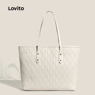 Lovito 休閒素色簡約復古設計布料大容量日常通勤單肩托特包女士包 LFA80FX019