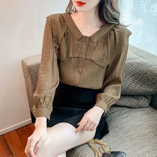 歐貨時尚雪紡衫女襯衫秋裝2023年氣質百搭上衣女秋季洋氣小衫6.14V