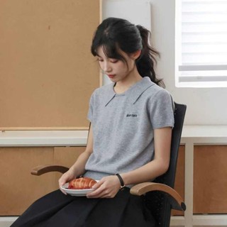 【HOT 本舖】 暗格秘密/學院miu風 polo領針織上衣女春白短袖穿搭t恤短夏漂亮新