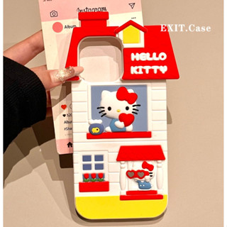可愛紅色復古手機屋 Hello Kitty 矽膠適用於 iPhone 16 15 14 13 Pro Max 手機殼防摔