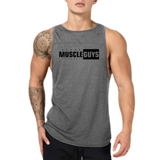 Muscleguys 品牌健身房運動健美健身鍛煉男士純棉休閒時尚透氣 O 領印花背心