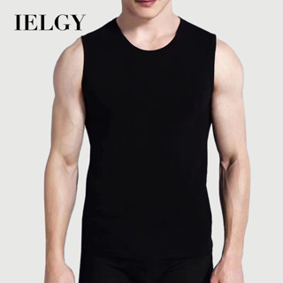 IELGY 夏季男士寬肩圓領背心 透氣緊身運動健身打底素色汗衫無袖