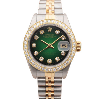 Rolex 勞力士日誌型69173綠盤18k黃金後鑲鑽自動機械錶