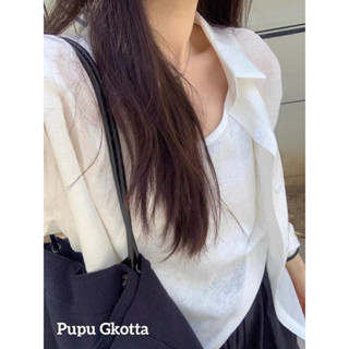 Pupu Gkotta ★ 韓係白色薄款防曬長袖襯衫女夏裝新款寬鬆慵懶風襯衣休閒外套上衣