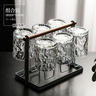 臺灣出貨#【店鋪熱銷】ins玻璃盃傢用水盃威士忌酒盃小眾高階感冰川紋果汁飲料咖啡盃子