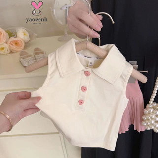 【YAOEENH】80-130CM 夏季女童韓版時尚洋氣套裝 中兒童翻領無袖上衣百褶裙兩件套 現貨 快速出貨